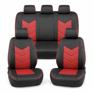 Universal Leather Car Seat Covers Full Set Black & Red