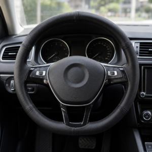 Anti-Slip Perforated Leather Steering Wheel Cover – Black