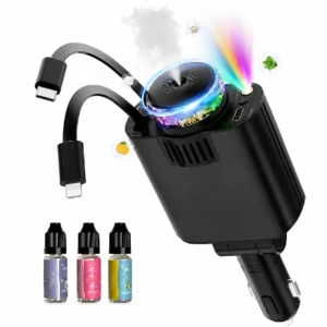 Car Aroma Diffuser with RGB Light & Retractable Charging Cables